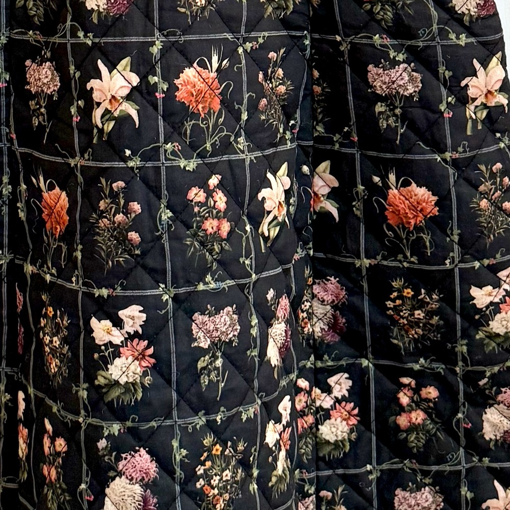 EDDY Black Floral Print Quilted Square Neck Sleeveless Mini Dress Size Medium - Picture 3 of 10